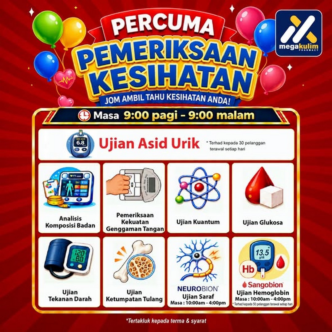 Mega-Kulim-Pharmacy-Klang-Lama-Kulim-Kedah-1 23–25 October 2026: Mega Kulim Pharmacy Klang Lama, Kulim, Kedah: Official Opening Promotion with Free Health Screening, Spin & Win, Lucky Draw, Early Bird Offers and 3-for-2 Deals from 9am to 10pm