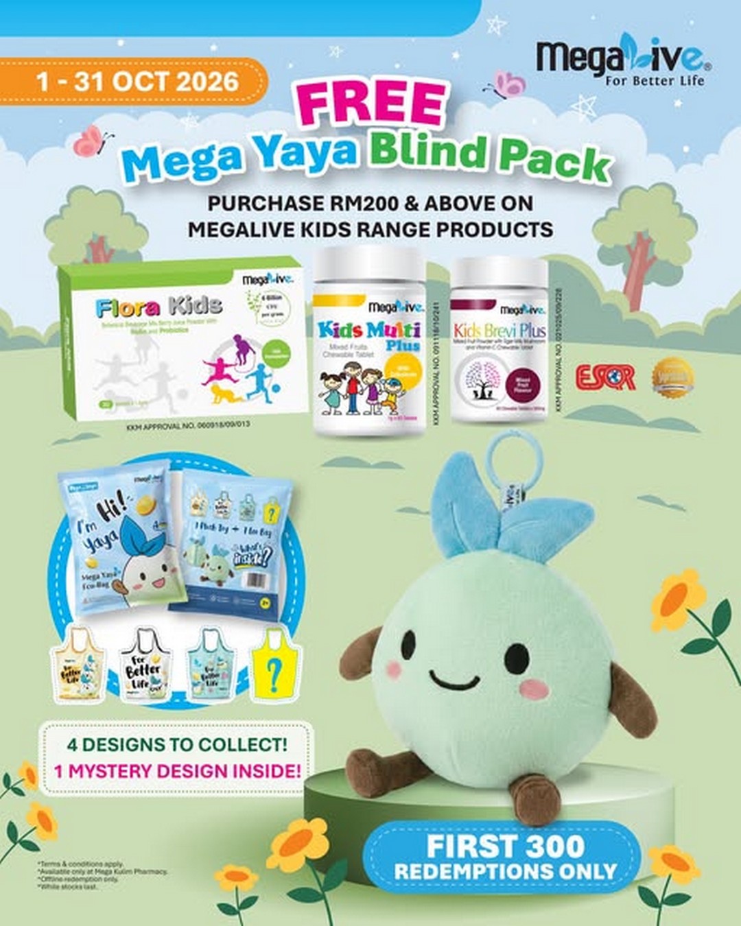 Mega-Kulim-Pharmacy-MegaLive-Kids-Range-Promotion 1-31 October 2026: Mega Kulim Pharmacy: MegaLive Kids Range Promotion – Spend RM200 and Get a Free Mega Yaya Blind Pack, First 300 Redemptions Only