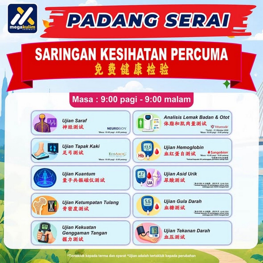 Mega-Kulim-Pharmacy-Padang-Serai-Health-Carnival-Promotion-1 31 October–1 November 2026: Mega Kulim Pharmacy Padang Serai Health Carnival Promotion with Free Health Screening, Buy 3 for 2 Deals and Exclusive Rewards in Kedah