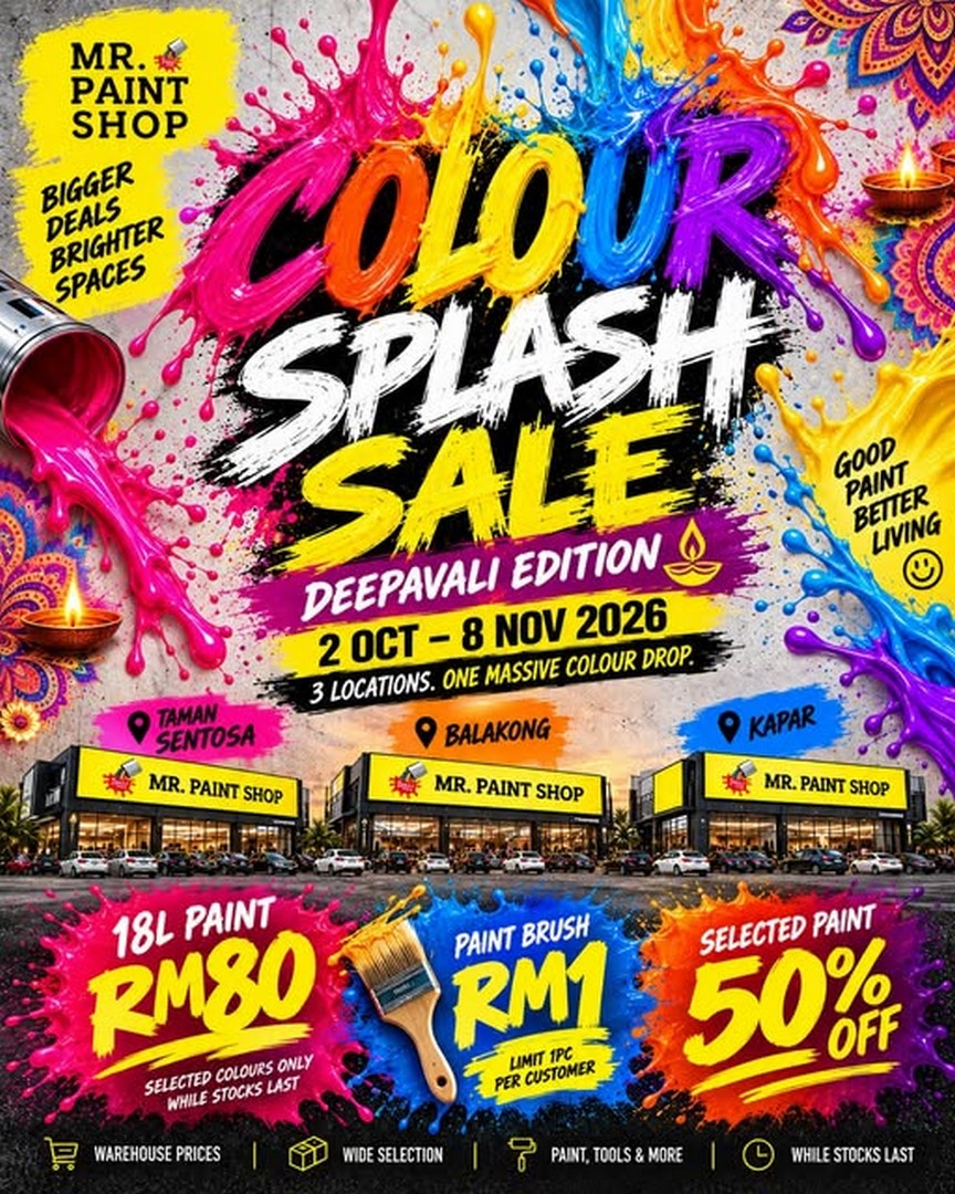 Mr.-Paint-Shop-Colour-Splash-Sale-Deepavali-Edition-with-18L-Paint 2 October-8 November 2026: Mr. Paint Shop: Colour Splash Sale Deepavali Edition with 18L Paint from RM80, RM1 Paint Brushes and Up to 50% OFF Selected Paint