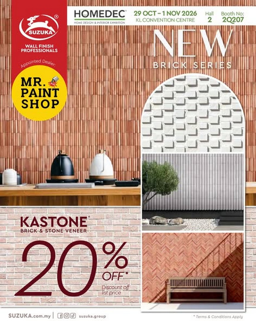 Mr.-Paint-Shop-x-Suzuka-Wall-Finish-Professionals 29 October–1 November 2026: Mr. Paint Shop x Suzuka Wall Finish Professionals HOMEDEC 2026 Promotion – Enjoy Up to 35% Off Decorative Wall Finishes at KL Convention Centre, Hall 2, Booth 2Q207
