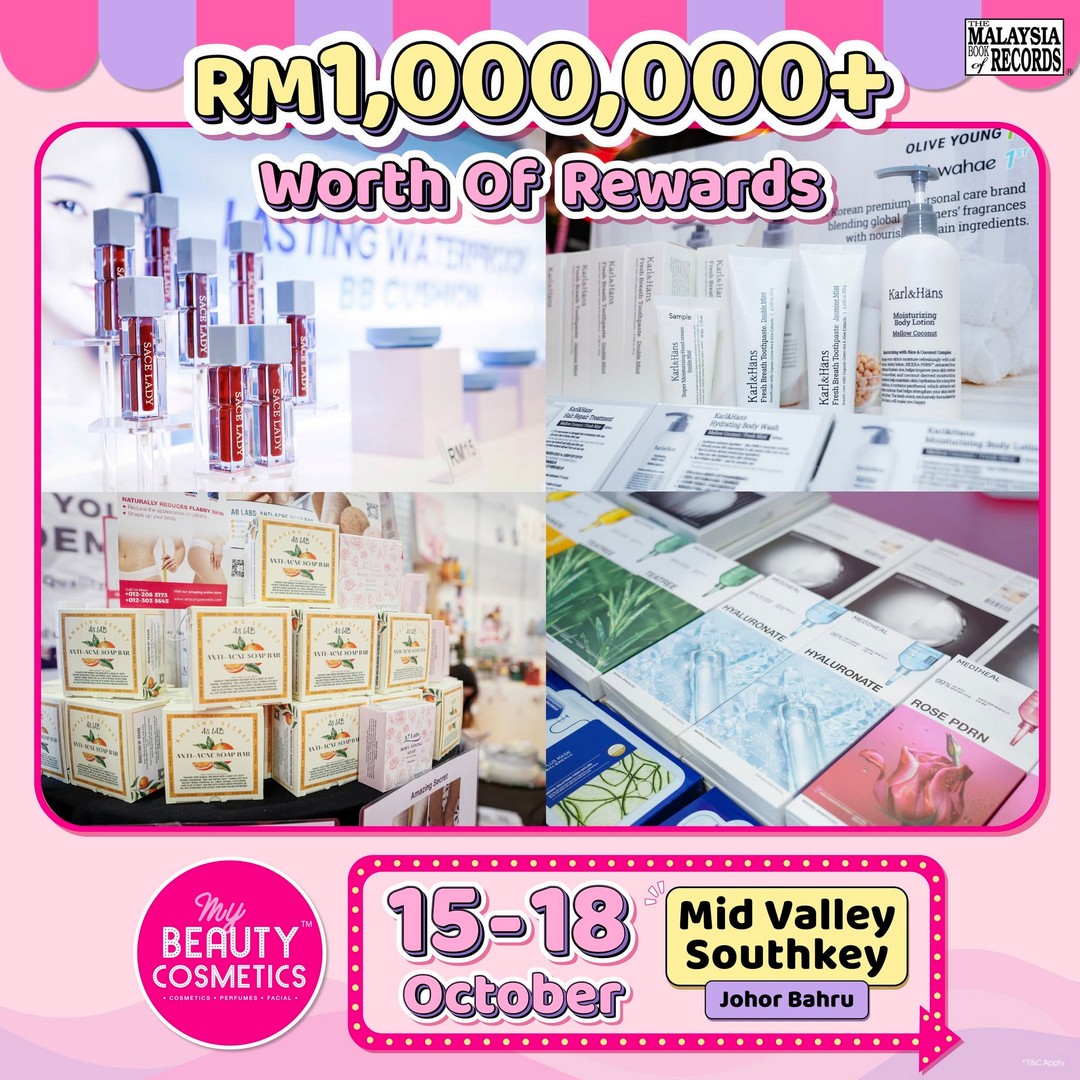 My-Beauty-Cosmetics-Johor-Bahru-Beauty-Expo-Sale-15 15-18 October 2026: My Beauty & Cosmetics: Johor Bahru Beauty Expo Sale with Deals from RM1, Up to 90% OFF, Daily Happy Hour and RM1 Million in Gift Redemptions at Mid Valley Southkey