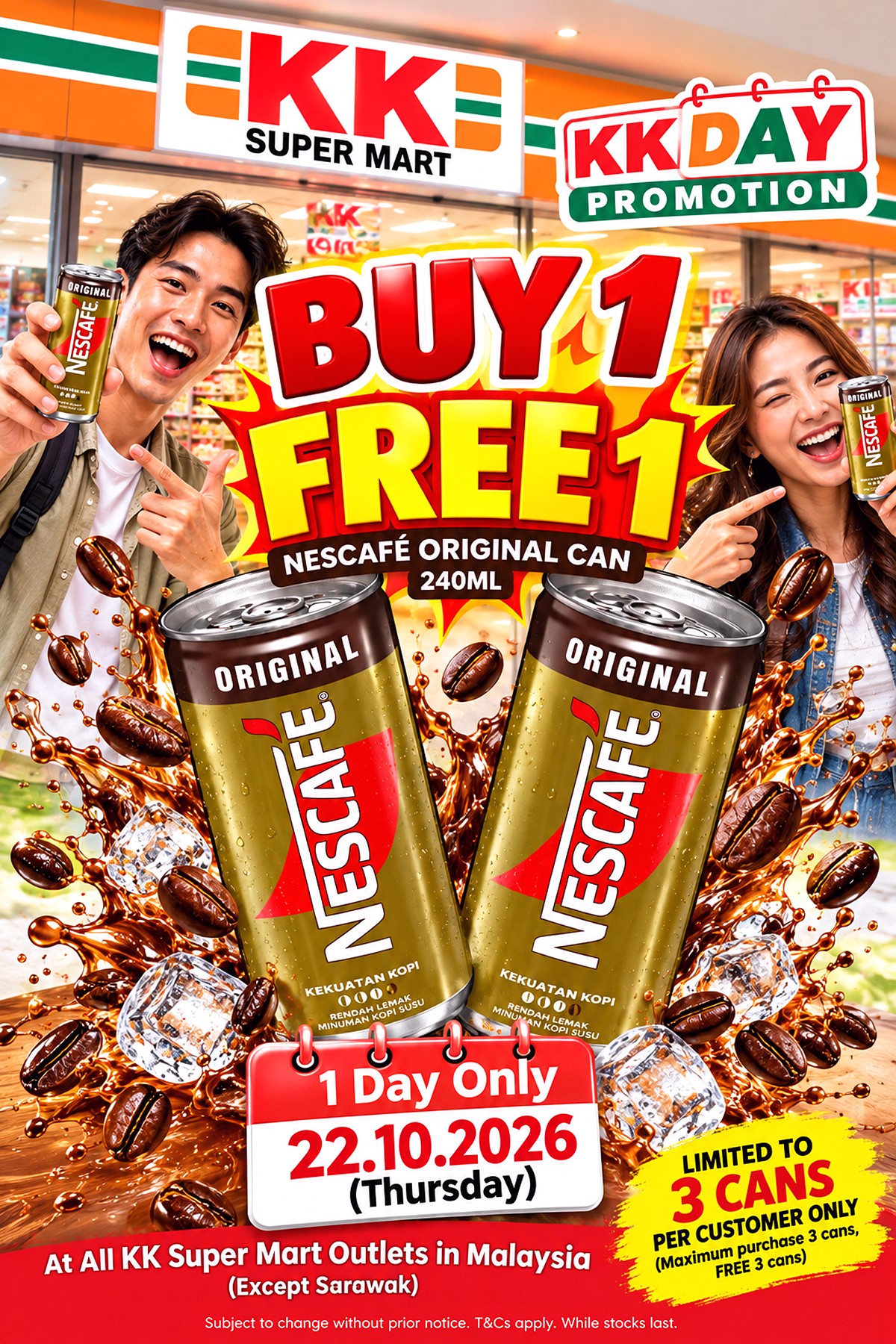 NESCAFE-Buy-1-Free-1-Promotion 22 October 2026: KK Super Mart NESCAFÉ Buy 1 Free 1 Promotion on Original Coffee Cans