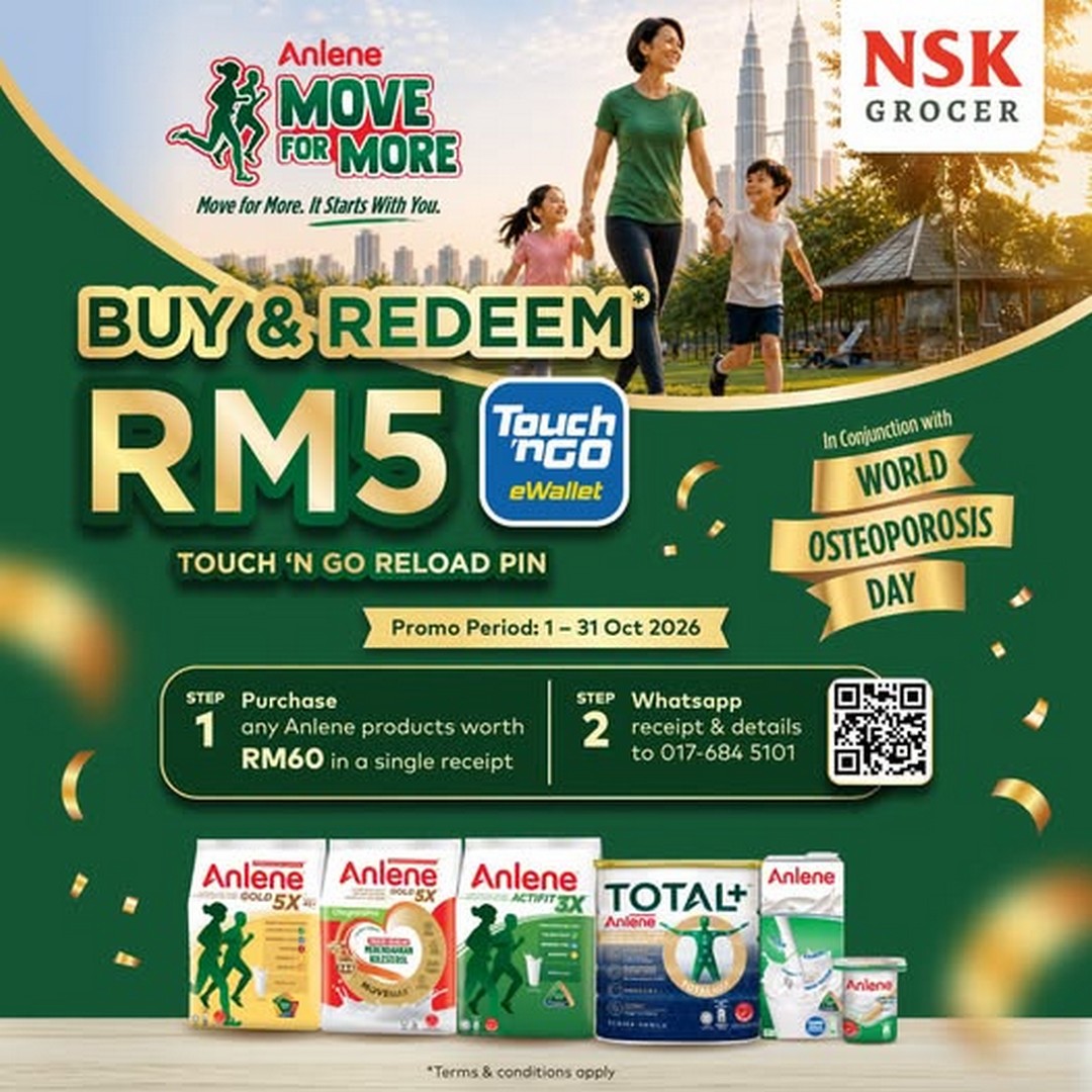 NSK-Grocer-Malaysia-Anlene-RM5-Touch-‘n-Go-eWallet-Reload-PIN-Promotion 1-31 October 2026: NSK Grocer Malaysia: Anlene RM5 Touch ‘n Go eWallet Reload PIN Promotion for World Osteoporosis Day