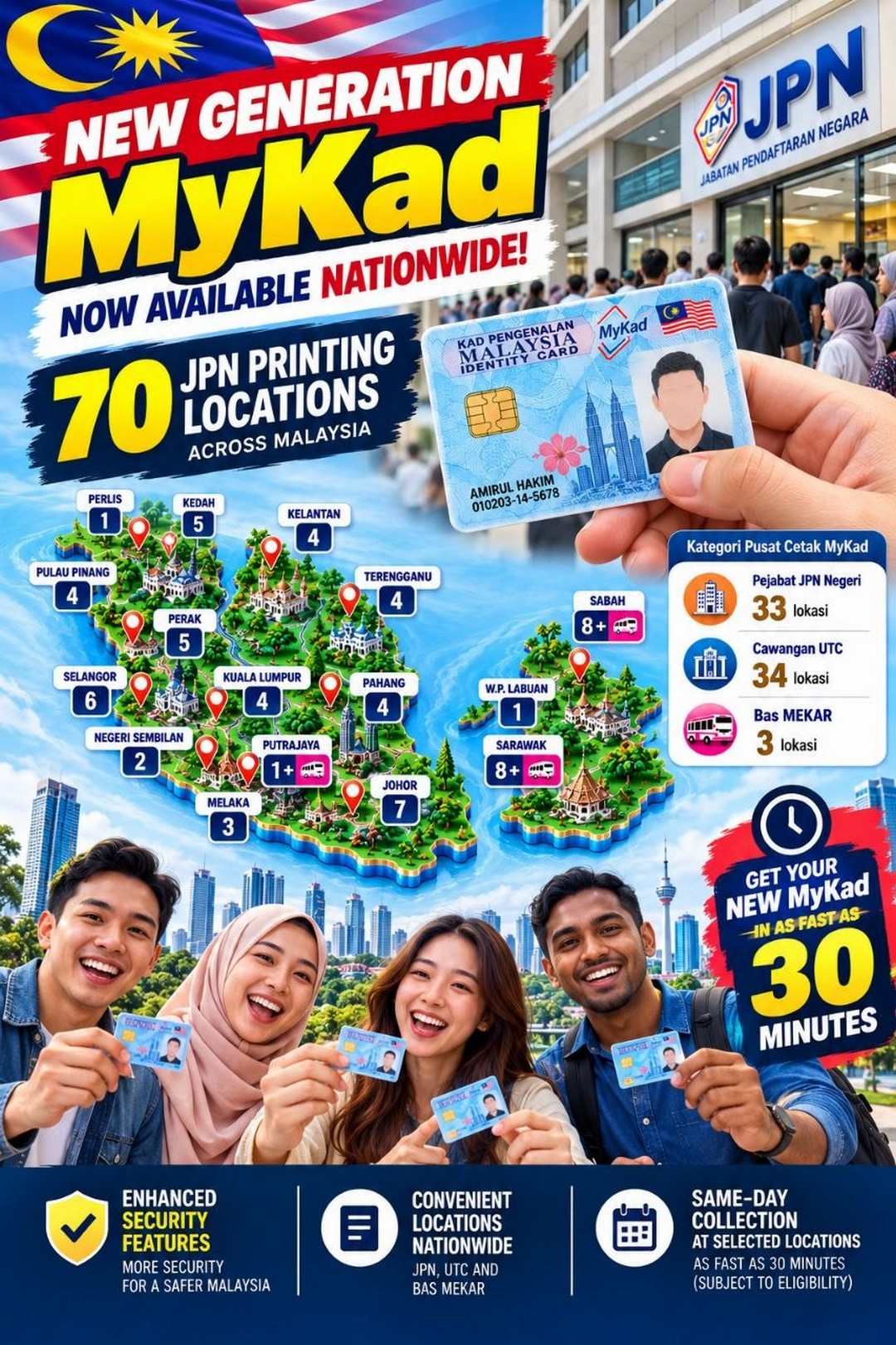 New-Generation-MyKad-Malaysia-–-Full-List-of-64-Official-JPN-Printing-1 17 September 2026 Onwards: New Generation MyKad Malaysia – Full List of 64 Official JPN Printing Locations, Same-Day Printing and Collection Guide