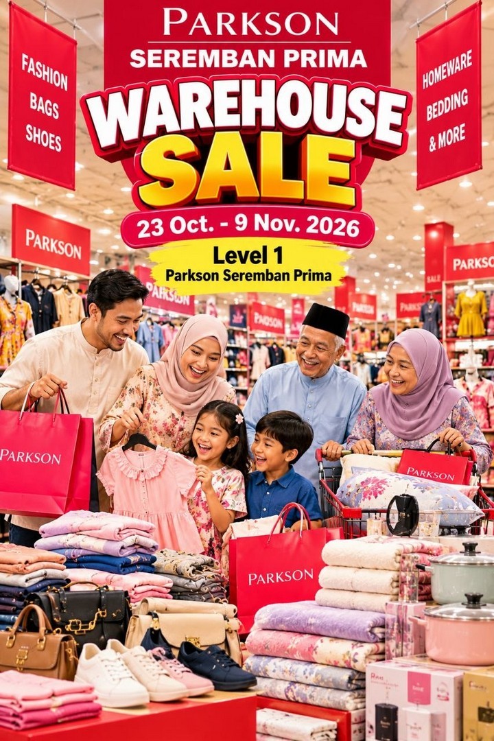 Parkson-Seremban-Prima-Warehouse-Sale-1 23 October–9 November 2026: Parkson Seremban Prima Warehouse Sale – Fashion, Handbags, Shoes and Homeware Clearance Bargains at Level 1, Seremban, Negeri Sembilan