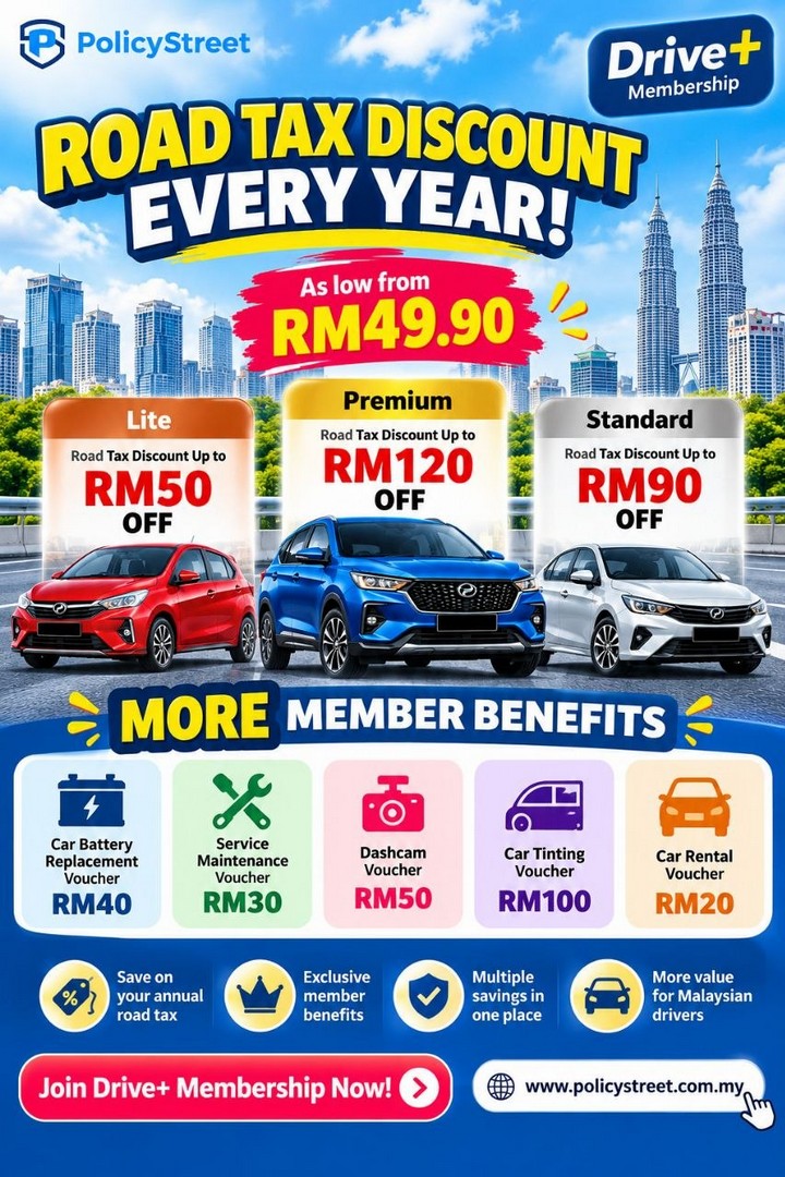 PolicyStreet-Malaysia-Drive-Membership-Promotion-2 15 October 2026 onwards: PolicyStreet Malaysia: Drive+ Membership Promotion – Save Up to RM120 on Road Tax with Exclusive Member Benefits