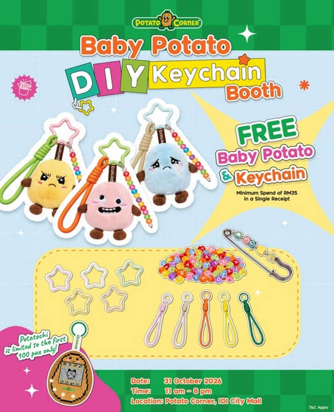 Potato-Corner-Malaysia-Get-Crafty-Promotion 31 October 2026: Potato Corner Malaysia Get Crafty Promotion – Spend RM35 and Get a FREE Baby Potato and Customisable Keychain at IOI City Mall, Plus FREE Potatochi Charm for the First 100 Customers