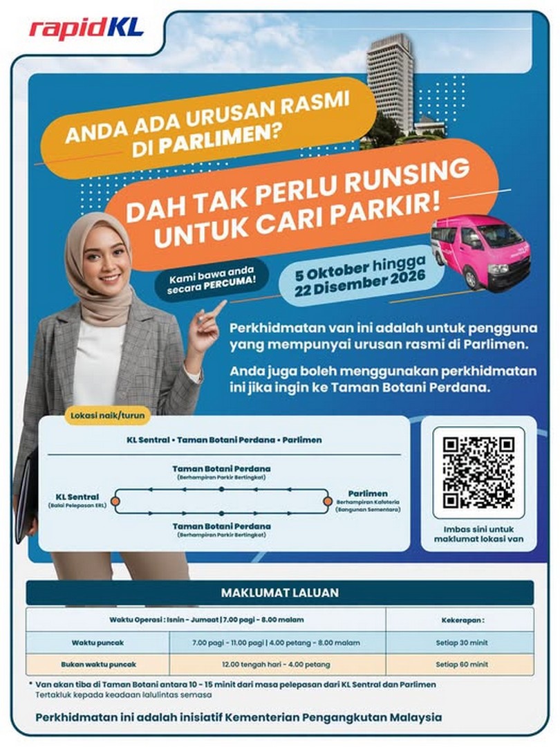 Rapid-KL-Free-Shuttle-Van-Service-to-Parliament-via-Taman-Botani 5 October–22 December 2026: Rapid KL Free Shuttle Van Service to Parliament via Taman Botani Perdana from KL Sentral, 7am–8pm