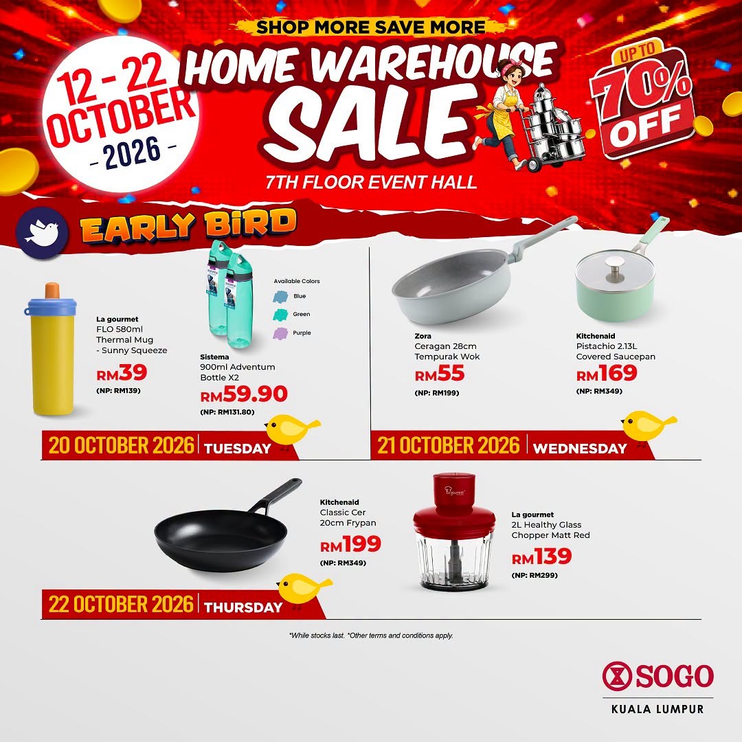 SOGO-Malaysia-Home-Warehouse-Sale-Promotion-with-Up-to-70-OFF-5 12-22 October 2026: SOGO Malaysia: Home Warehouse Sale Promotion with Up to 70% OFF Home and Kitchen Essentials, Buy 1 Free 1 Deals, Free Gifts and Exclusive PWP Offers at SOGO KL