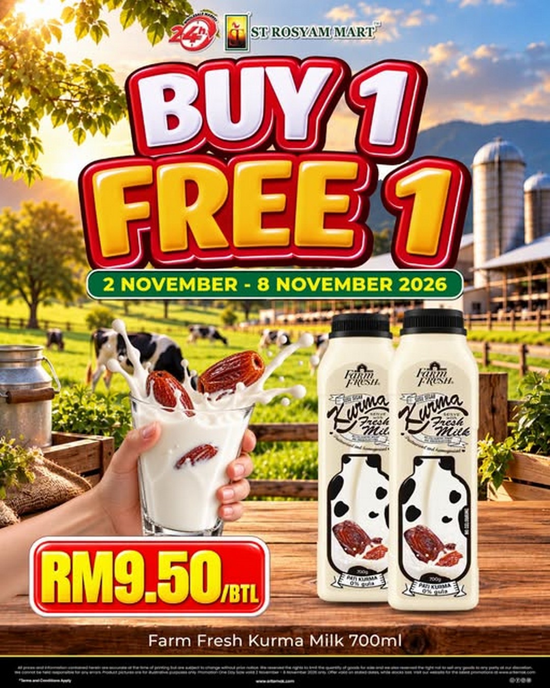 ST-Rosyam-Mart-Farm-Fresh-Kurma-Milk-Buy-1-Free-1-Promotion 2-8 November 2026: ST Rosyam Mart Farm Fresh Kurma Milk Buy 1 Free 1 Promotion – 700ml Bottle for RM9.50 at Participating Branches