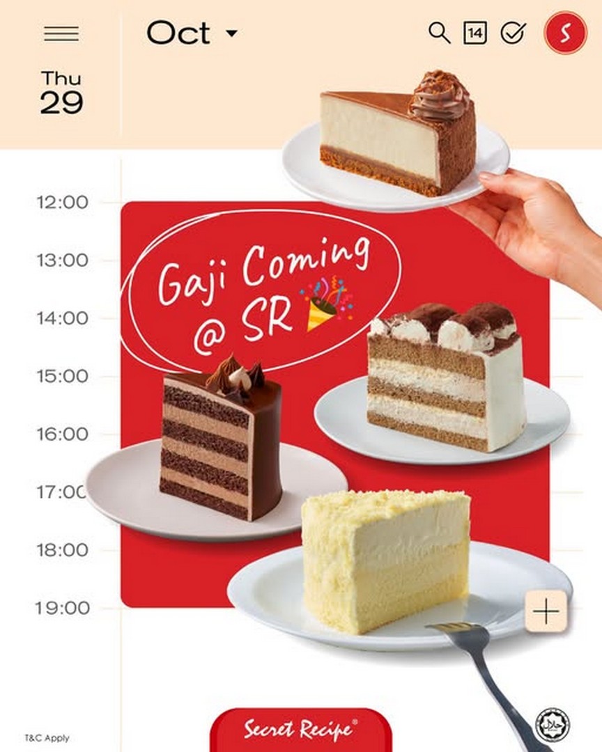 Secret-Recipe-Malaysia-Gaji-Coming-Promotion 29 October 2026: Secret Recipe Malaysia: Gaji Coming Promotion – Enjoy 3 Cake Slices for RM29 or 4 Cake Slices for RM37, 12PM–7PM Only