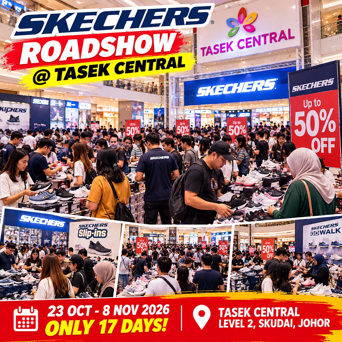 Skechers-Roadshow-Sale-at-Tasek-Central-1 23 Oct–8 Nov 2026: Skechers Roadshow Sale at Tasek Central Johor – Up to 50% OFF & Extra 20% OFF When Buying 4 Items