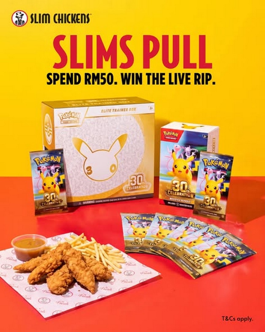 Slim-Chickens-Malaysia-Pokemon-TCG-30th-Celebration-Giveaway-Promotion 16–30 October 2026: Slim Chickens Malaysia: Pokémon TCG 30th Celebration Giveaway Promotion with Live Pack Pulls and Booster Box Prizes at SS15 and NU Sentral at 8:30pm