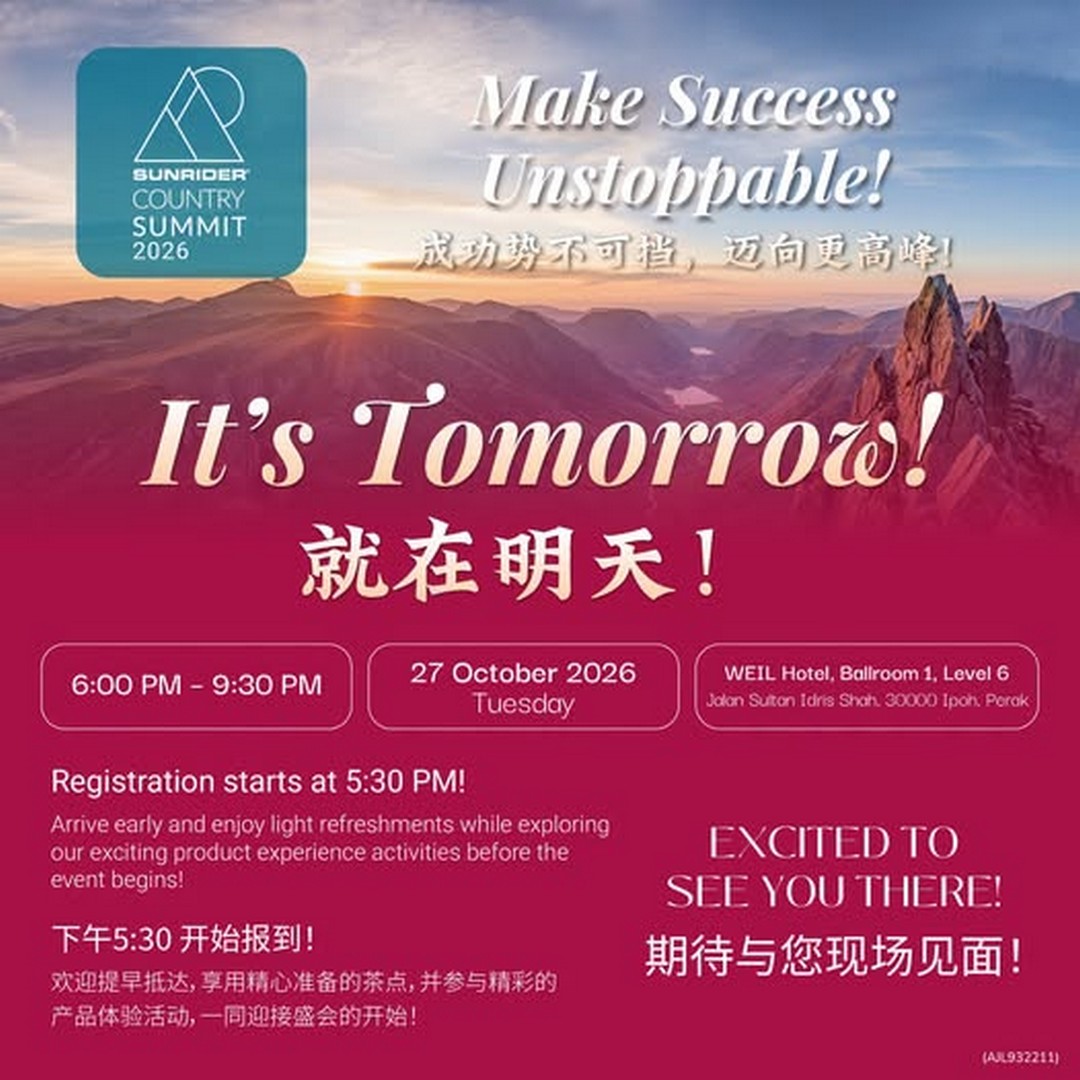 Sunrider-Malaysia-Country-Summit-2026-Promotion-1-1 27 October 2026: Sunrider Malaysia Country Summit 2026 Promotion and Networking Event at WEIL Hotel Ipoh, Perak, from 6:00 PM to 9:30 PM