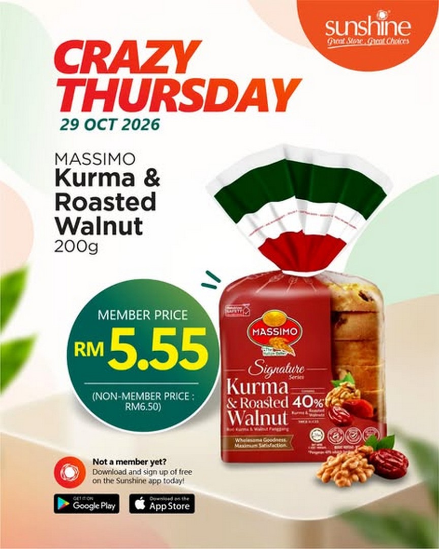Sunshine-Retail-Penang-Crazy-Thursday-Promotion-–-Exclusive-Member-Deals-1 29 October 2026: Sunshine Retail Penang Crazy Thursday Promotion – Exclusive Member Deals on Massimo Kurma & Roasted Walnut and Little Farmer DHA Eggs at All Sunshine Outlets
