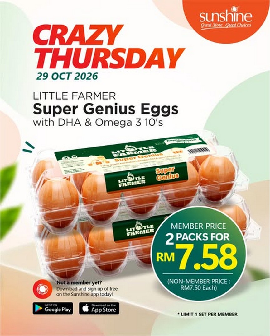 Sunshine-Retail-Penang-Crazy-Thursday-Promotion-–-Exclusive-Member-Deals 29 October 2026: Sunshine Retail Penang Crazy Thursday Promotion – Exclusive Member Deals on Massimo Kurma & Roasted Walnut and Little Farmer DHA Eggs at All Sunshine Outlets