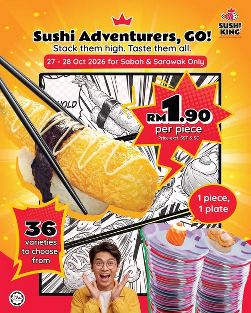 Sushi-King-RM1.90-per-Plate-Promotion-in-Sabah-Sarawak 27–28 October 2026: Sushi King RM1.90 per Plate Promotion in Sabah & Sarawak – Enjoy 36 Sushi Varieties for Less