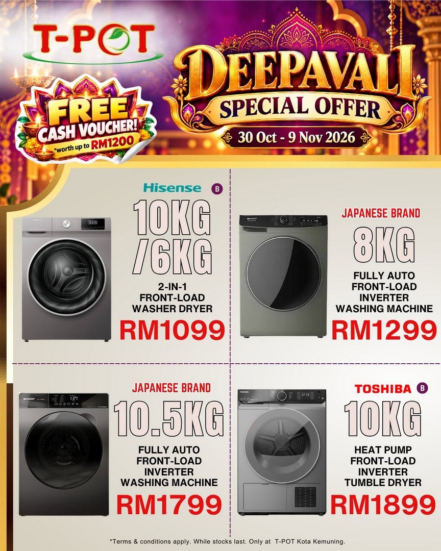 T-POT-Malaysia-Deepavali-Sale-Promotion-Free-Cash-Vouchers-12 30 October-9 November 2026: T-POT Malaysia Deepavali Sale Promotion, Free Cash Vouchers Worth Up to RM1,200, TVs from RM759 and Home Appliances Deals at Kota Kemuning