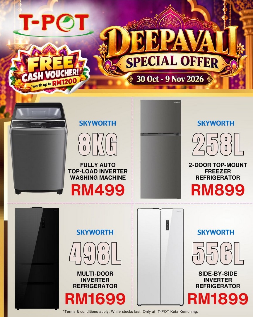 T-POT-Malaysia-Deepavali-Sale-Promotion-Free-Cash-Vouchers-13 30 October-9 November 2026: T-POT Malaysia Deepavali Sale Promotion, Free Cash Vouchers Worth Up to RM1,200, TVs from RM759 and Home Appliances Deals at Kota Kemuning