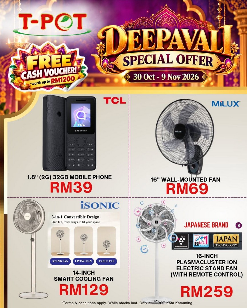 T-POT-Malaysia-Deepavali-Sale-Promotion-Free-Cash-Vouchers-7 30 October-9 November 2026: T-POT Malaysia Deepavali Sale Promotion, Free Cash Vouchers Worth Up to RM1,200, TVs from RM759 and Home Appliances Deals at Kota Kemuning