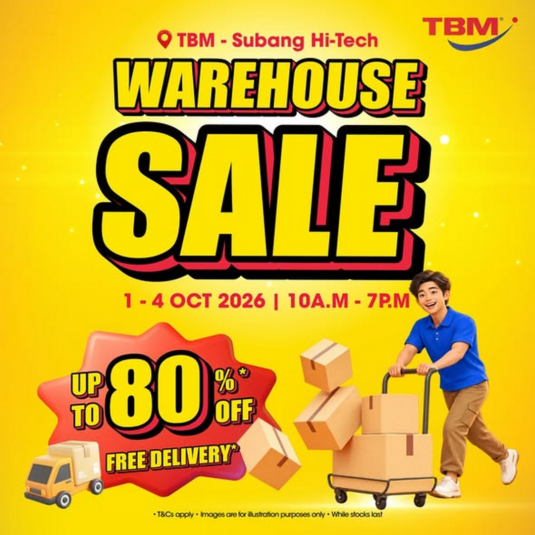 TBM-Malaysia-TBM-Warehouse-Sale-Subang-Hi-Tech 1-4 October 2026: TBM Malaysia: TBM Warehouse Sale Subang Hi-Tech – Up to 80% Off Electronics