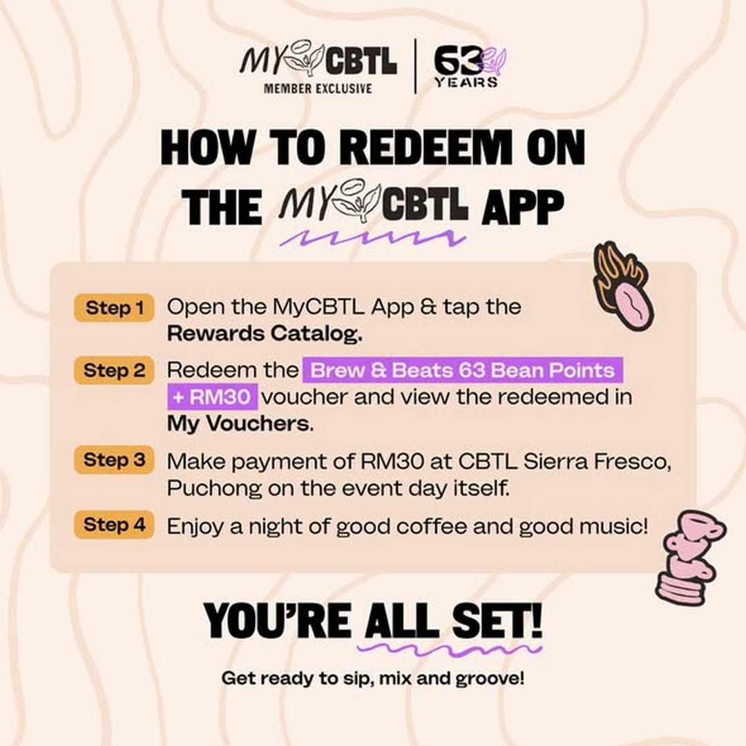 The-Coffee-Bean-Tea-Leaf-Malaysia-Brew-Beats-Promotion-1 20 October 2026 onwards: The Coffee Bean & Tea Leaf Malaysia Brew & Beats Promotion – Redeem Event Tickets with 63 Bean Points + RM30 via MyCBTL App