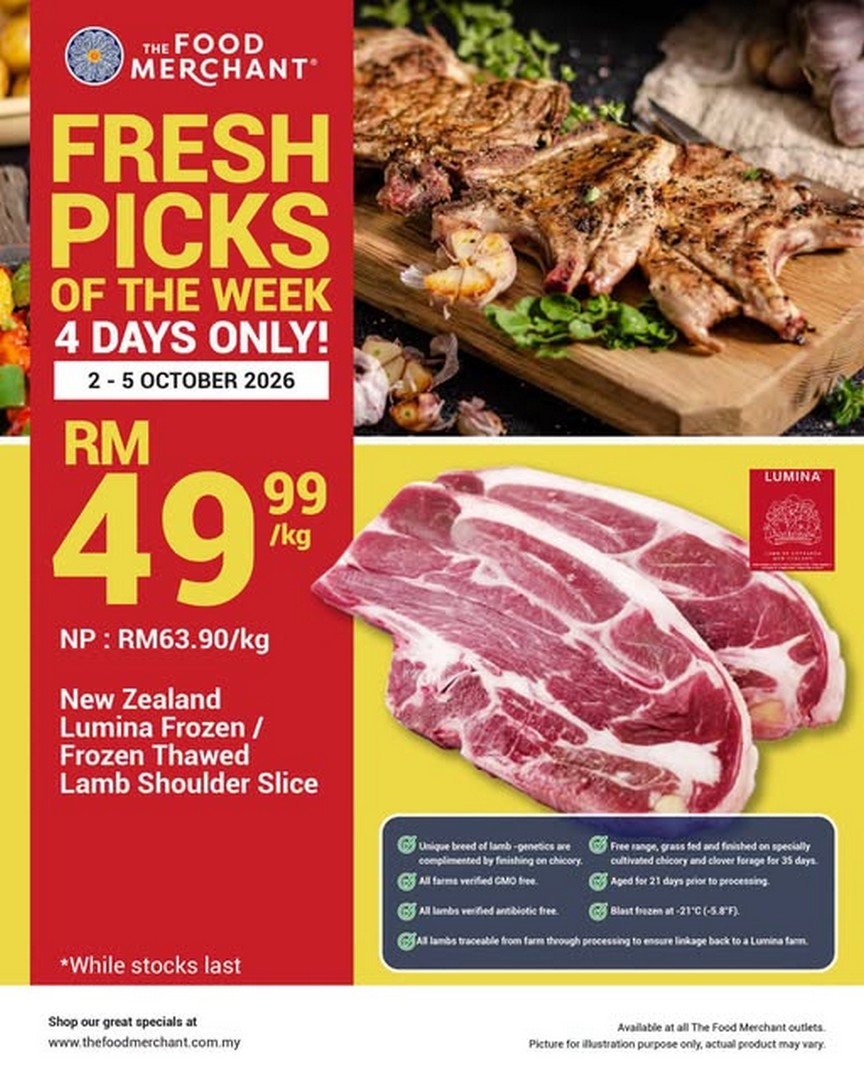 The-Food-Merchant-Fresh-Picks-of-the-Week-Promotion 2-5 October 2026: The Food Merchant: Fresh Picks of the Week Promotion on New Zealand Lumina Frozen/Frozen Thawed Lamb Shoulder Slice at RM49.99/kg