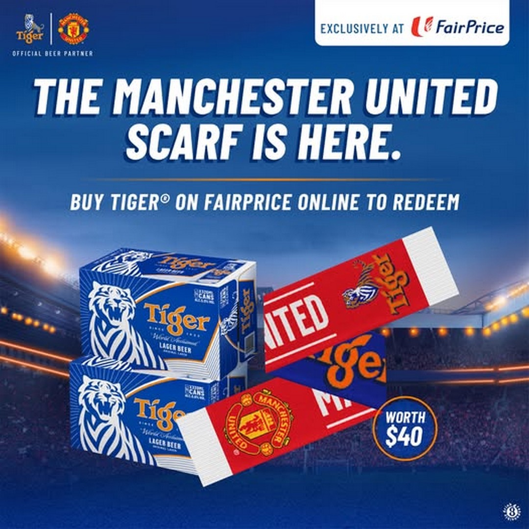 Tiger-Beer-Promotion-–-Buy-2-x-24-Can-Packs-Online-at-FairPrice 1-31 October 2026: Tiger Beer: Promotion – Buy 2 x 24-Can Packs Online at FairPrice and Get a Free Tiger Beer x Manchester United Scarf, Available While Stocks Last