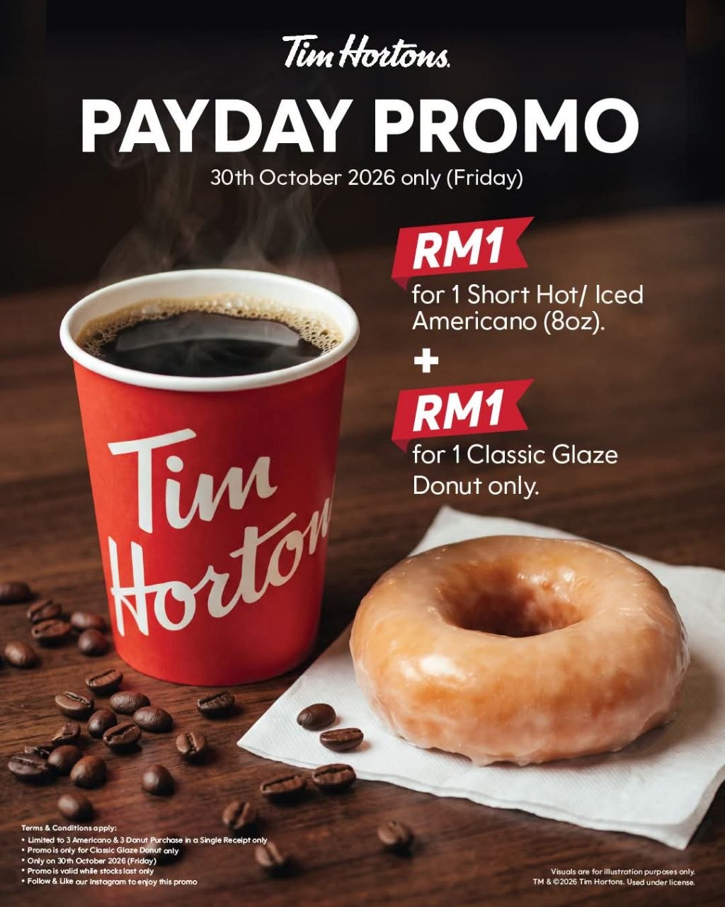 Tim-Hortons-Malaysia-RM2-Payday-Promotion-1 30 October 2026: Tim Hortons Malaysia RM2 Payday Promotion – Get a Short Americano and Classic Glaze Donut for RM1 Each, Available for One Day Only