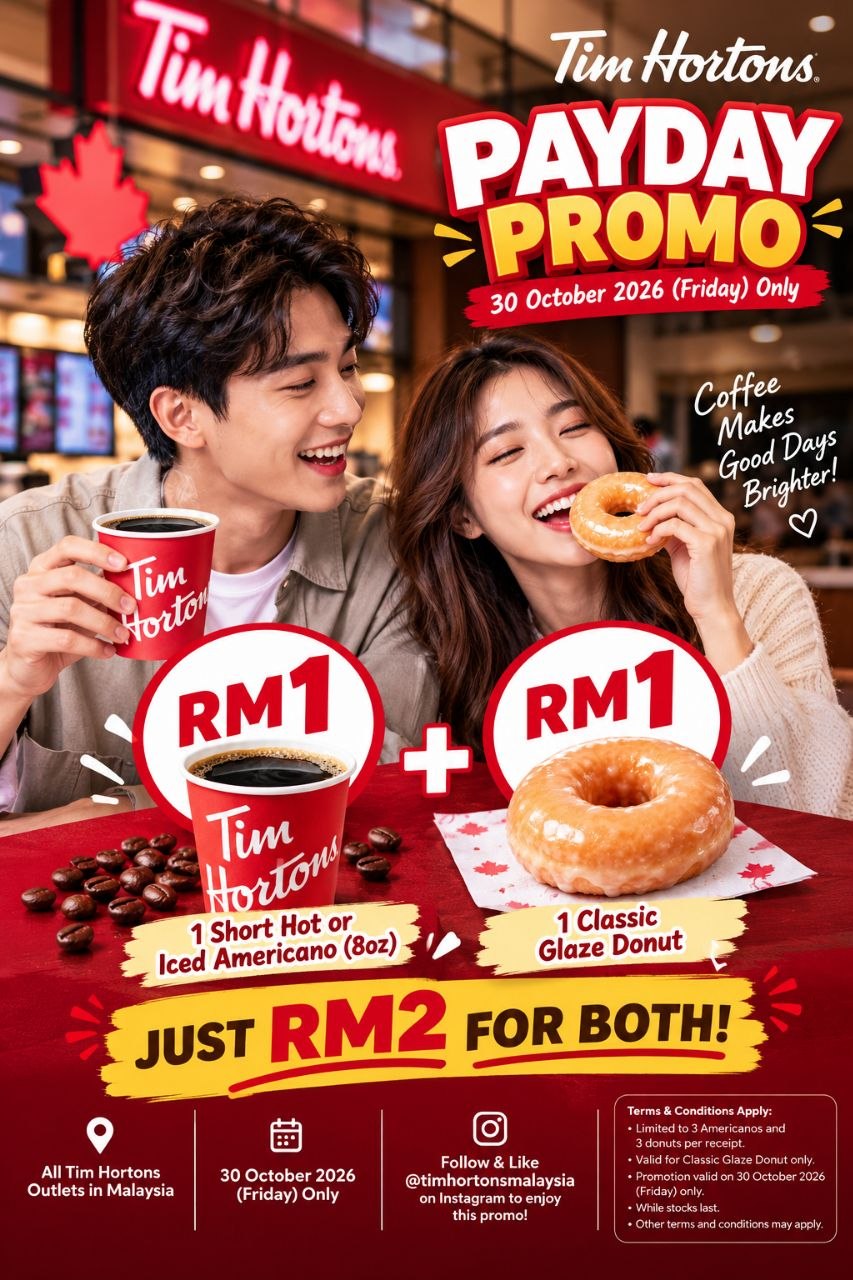 Tim-Hortons-Malaysia-RM2-Payday-Promotion-2 30 October 2026: Tim Hortons Malaysia RM2 Payday Promotion – Get a Short Americano and Classic Glaze Donut for RM1 Each, Available for One Day Only