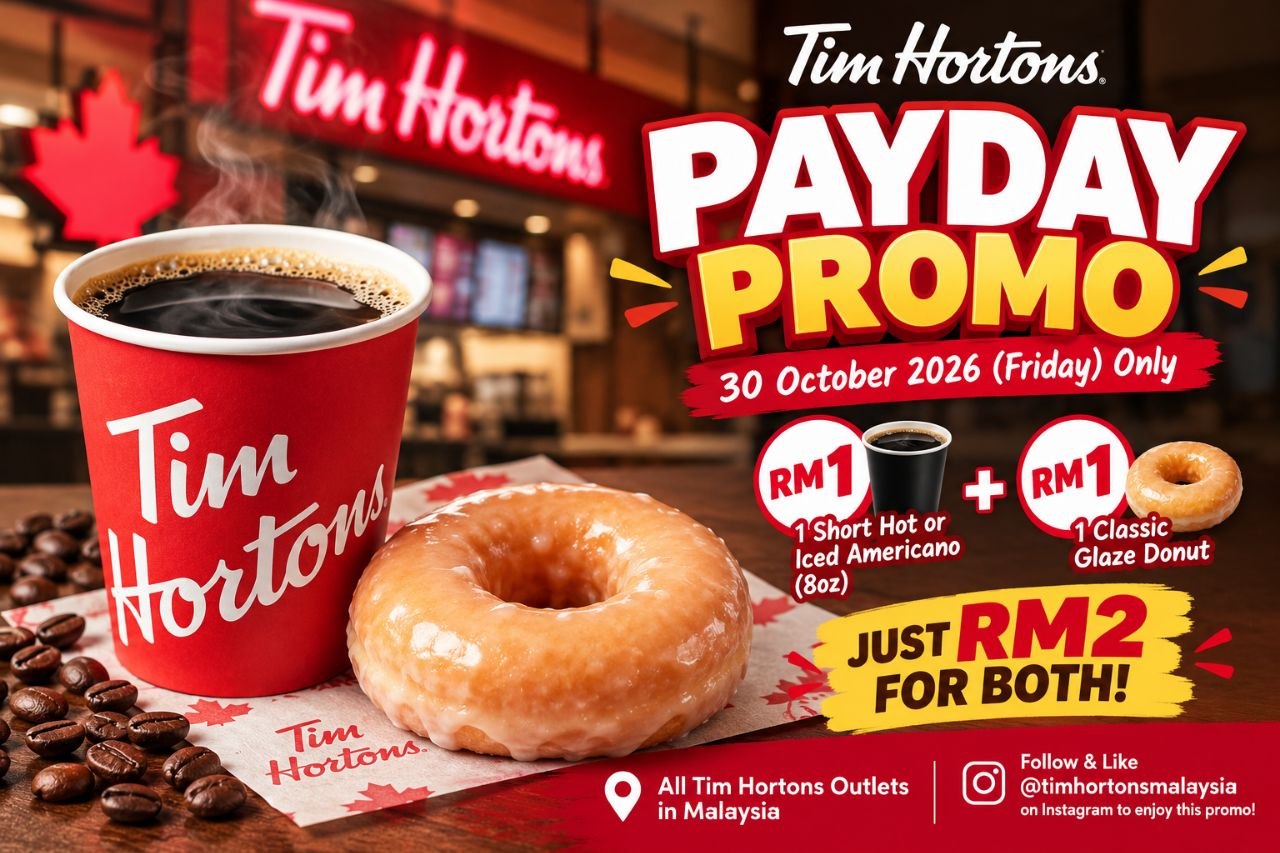 Tim-Hortons-Malaysia-RM2-Payday-Promotion 30 October 2026: Tim Hortons Malaysia RM2 Payday Promotion – Get a Short Americano and Classic Glaze Donut for RM1 Each, Available for One Day Only