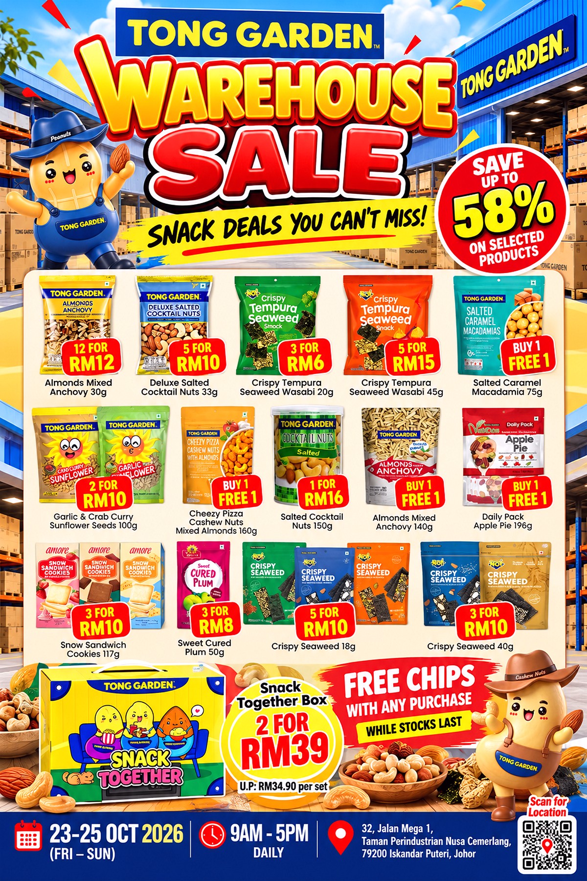 Tong-Garden-Warehouse-Sale-Poster 23–25 Oct 2026: Tong Garden Malaysia Warehouse Sale in Johor – Save Up to 58%, Snack Deals and Free Chips