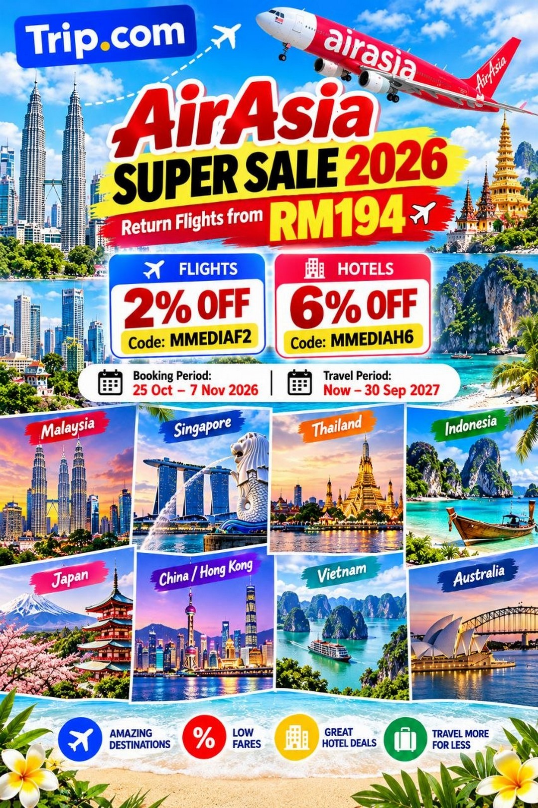 Trip.com-Malaysia-AirAsia-Super-Sale-2026-1 25 October–7 November 2026: Trip.com Malaysia AirAsia Super Sale 2026 – Return Flights from RM194, 2% OFF Flights & 6% OFF Hotels, Book Online for Travel Until 30 September 2027