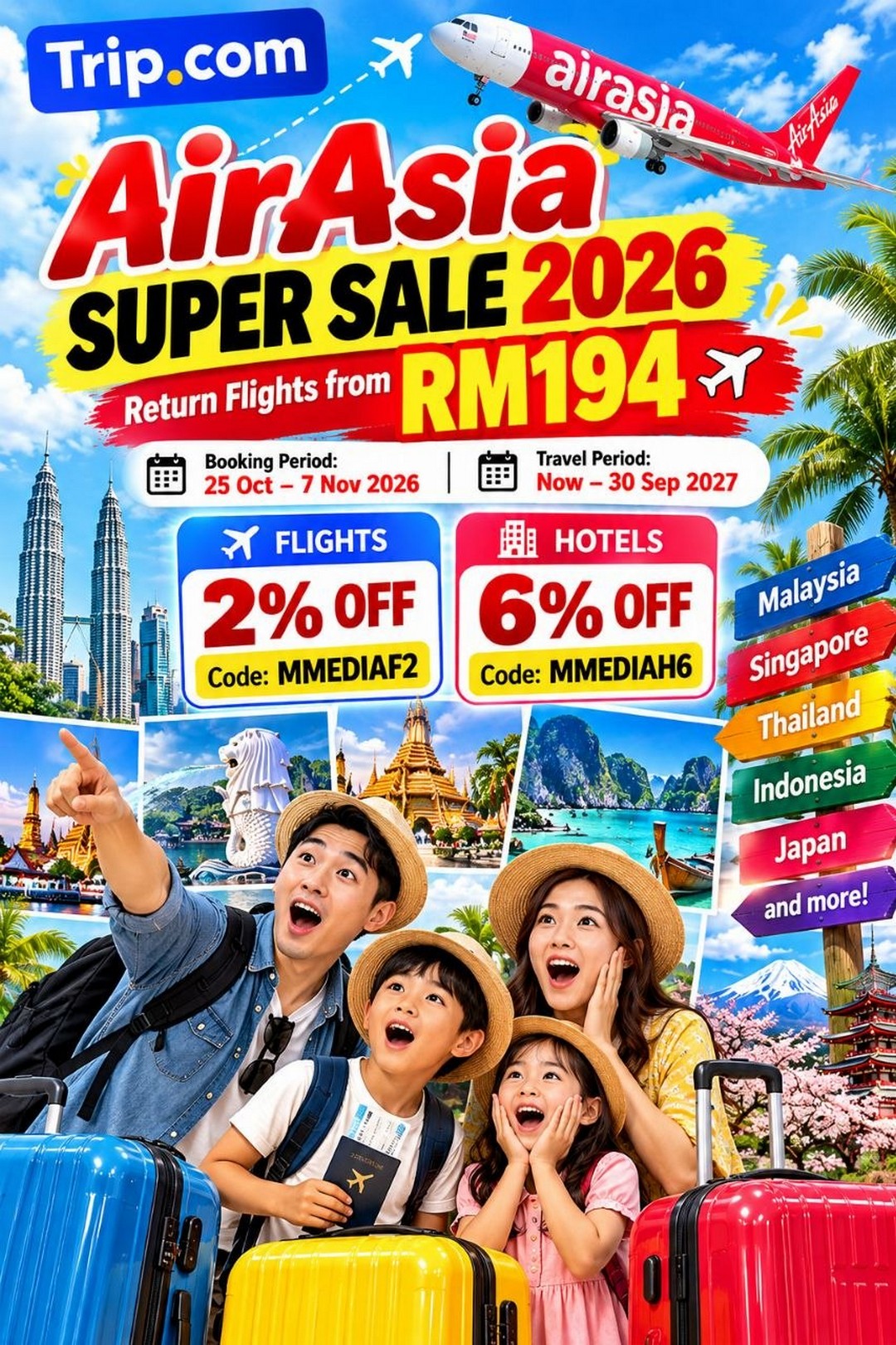Trip.com-Malaysia-AirAsia-Super-Sale-2026-2 25 October–7 November 2026: Trip.com Malaysia AirAsia Super Sale 2026 – Return Flights from RM194, 2% OFF Flights & 6% OFF Hotels, Book Online for Travel Until 30 September 2027