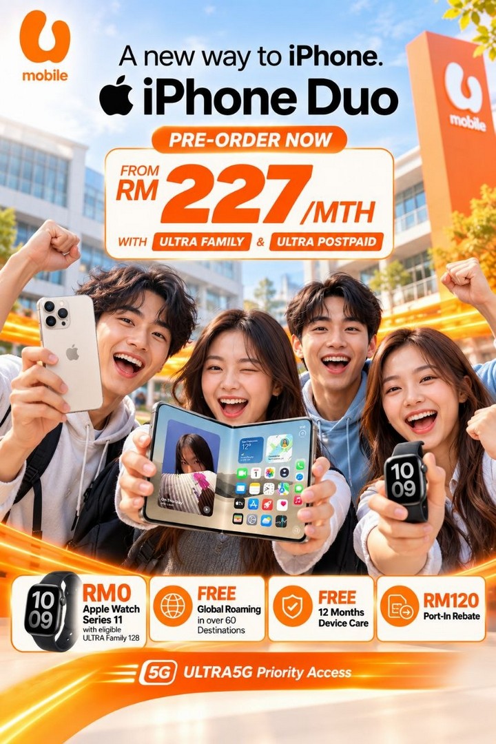 U-Mobile-iPhone-Duo-Pre-Order-Promotion-1 16–22 October 2026: U Mobile: iPhone Duo Pre-Order Promotion from RM227/Month with Free Apple Watch Series 11, RM120 Port-In Rebate and More