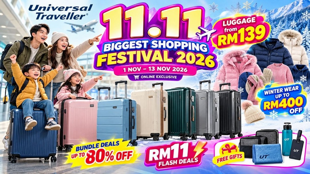 Universal-Traveller-11.11-Biggest-Shopping-Festival-Sale 1–13 November 2026: Universal Traveller 11.11 Biggest Shopping Festival Sale – Luggage from RM139, Winter Wear Deals, RM11 Flash Deals & Up to 80% OFF Online