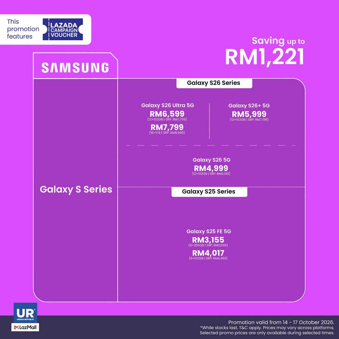 Urban-Republic-Lazada-15.10-Mid-Month-Sale-6 14-17 October 2026: Urban Republic: Lazada 15.10 Mid-Month Sale – Enjoy Up to RM2,000 Off Selected Products Online