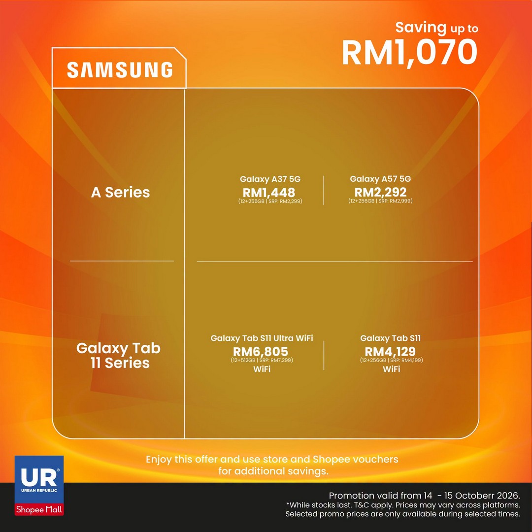 Urban-Republic-Shopee-15.10-Mega-Sale-5 14-15 October 2026: Urban Republic Shopee 15.10 Mega Sale – Save Up to RM2,140 on Tech Gadgets and Enjoy Exclusive Rewards at the Official Store