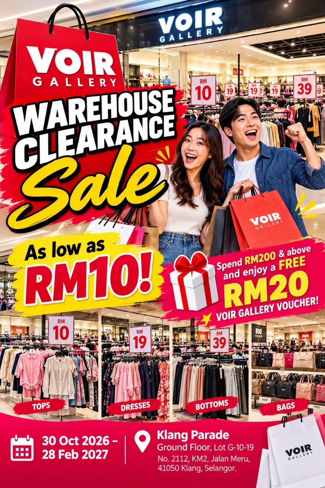 VOIR-Gallery-Warehouse-Clearance-Sale-1 30 October 2026–28 February 2027: VOIR Gallery Warehouse Clearance Sale at Klang Parade – Fashion Deals from RM10 & FREE RM20 Voucher, 10am–10pm