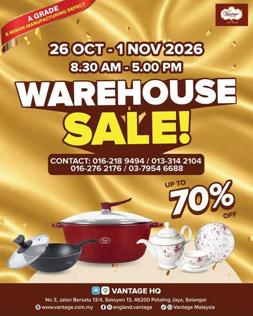 Vantage-Malaysia-Warehouse-Sale-2026 26 October–1 November 2026: Vantage Malaysia Warehouse Sale 2026 – Enjoy Up to 91% OFF Cookware, Pots, Pans and Dinnerware