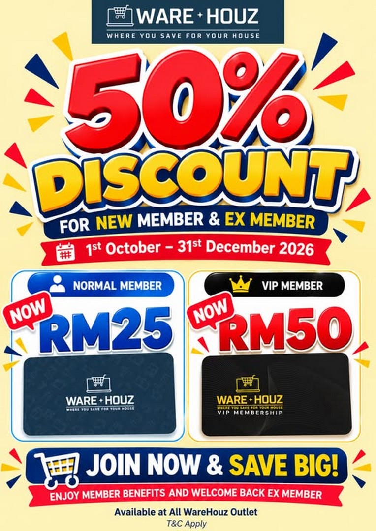 WareHouz-50-Off-Membership-Fee-Promotion 1 October-31 December 2026: WareHouz: 50% Off Membership Fee Promotion