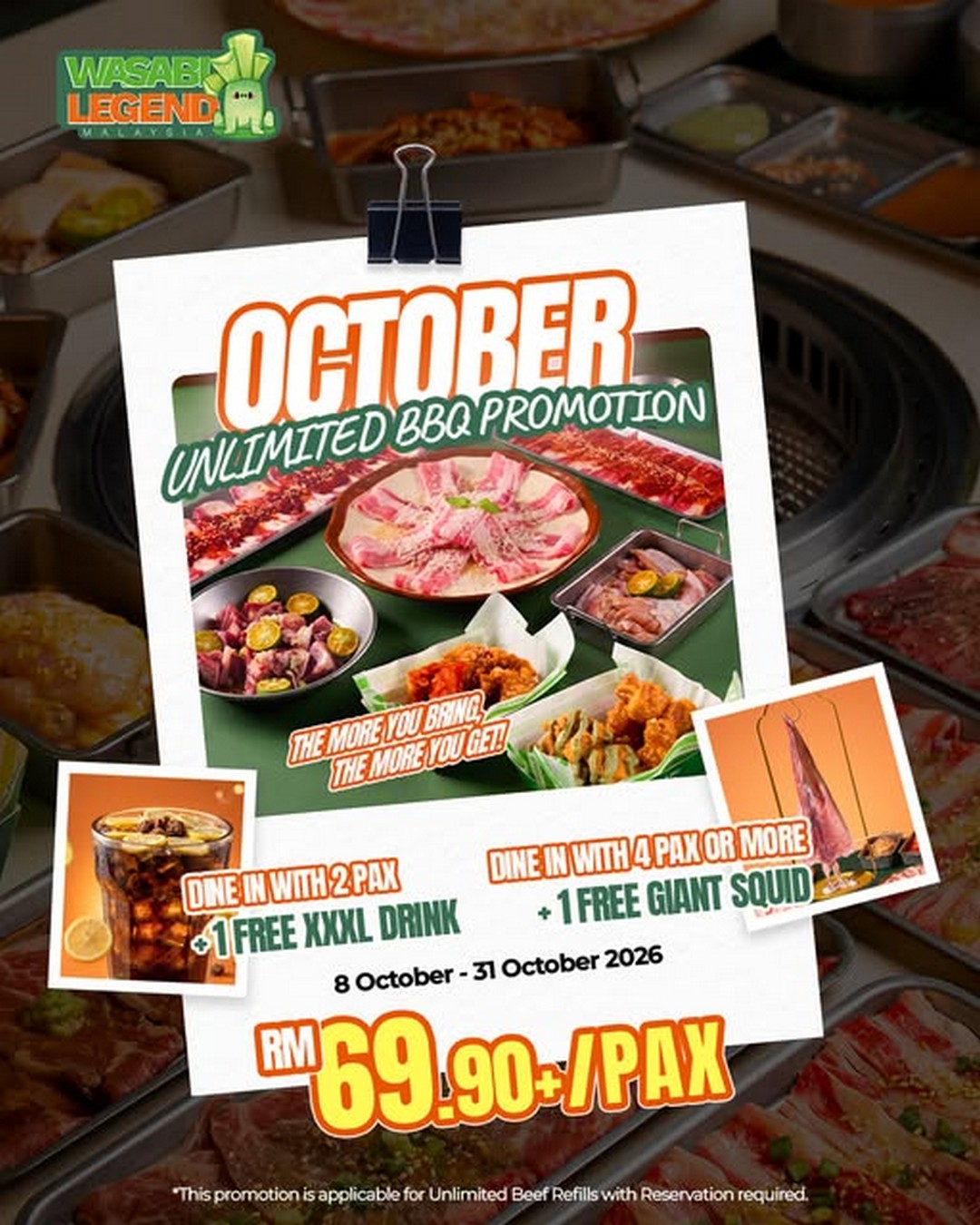 Wasabi-Legend-Malaysia-Unlimited-BBQ-Promotion-at-RM69.90-per-Person 8–31 October 2026: Wasabi Legend Malaysia Unlimited BBQ Promotion at RM69.90 per Person with Free XXL Drink or Giant Squid at Sunway Square