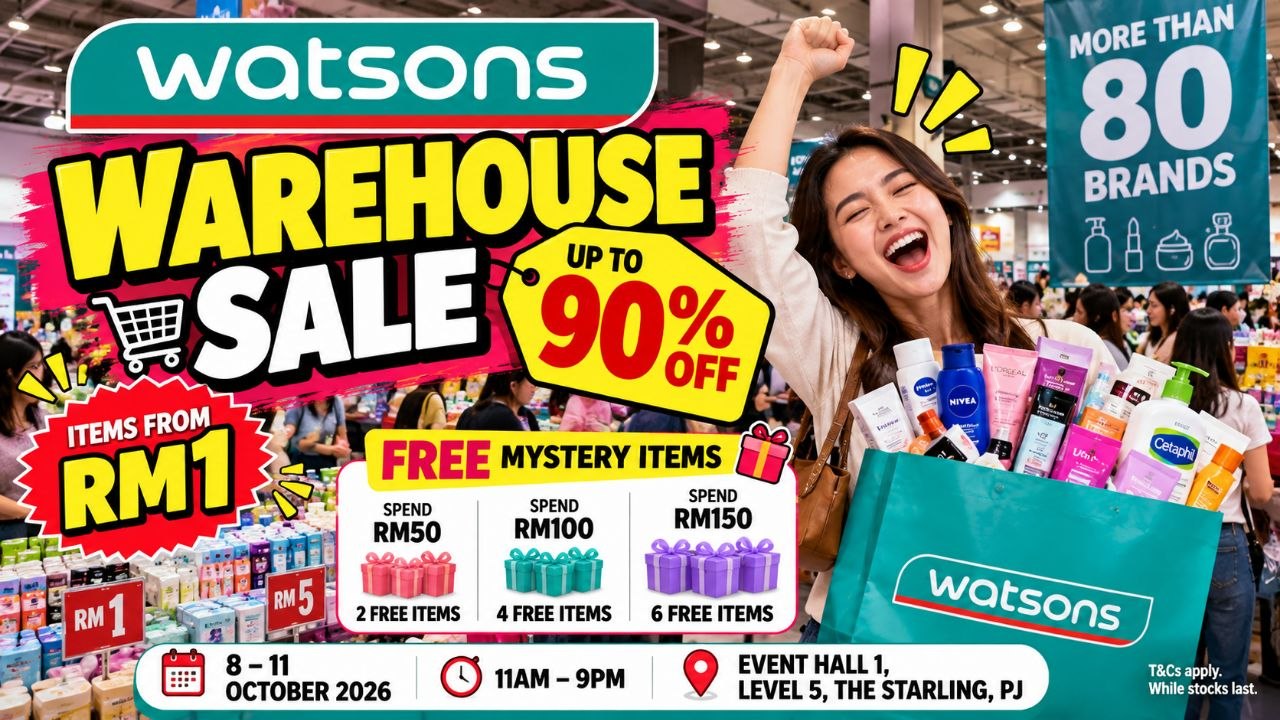 Watsons-Mega-Jom-Beli-Warehouse-Sale-Up-to-90-OFF 8-11 October 2026: Watsons: Mega Jom Beli Warehouse Sale Up to 90% OFF, Items from RM1 at The Starling, Petaling Jaya