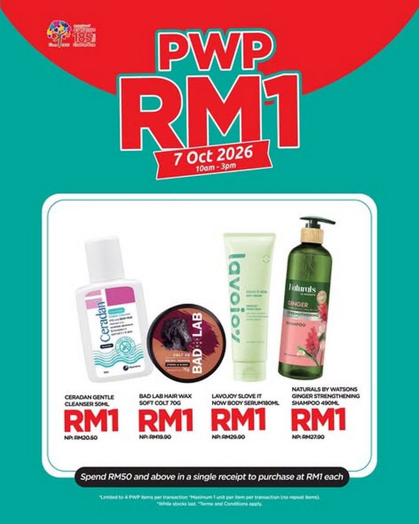 Watsons-RM1-PWP-Promotion-at-Watsons-Plus-Lot-10-1 7 October 2026: Watsons: RM1 PWP Promotion at Watsons Plus Lot 10 with RM50 Minimum Spend