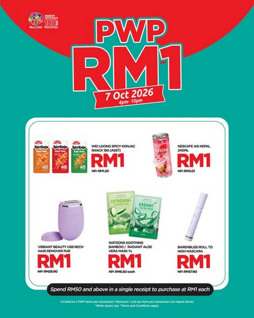 Watsons-RM1-PWP-Promotion-at-Watsons-Plus-Lot-10-2 7 October 2026: Watsons: RM1 PWP Promotion at Watsons Plus Lot 10 with RM50 Minimum Spend