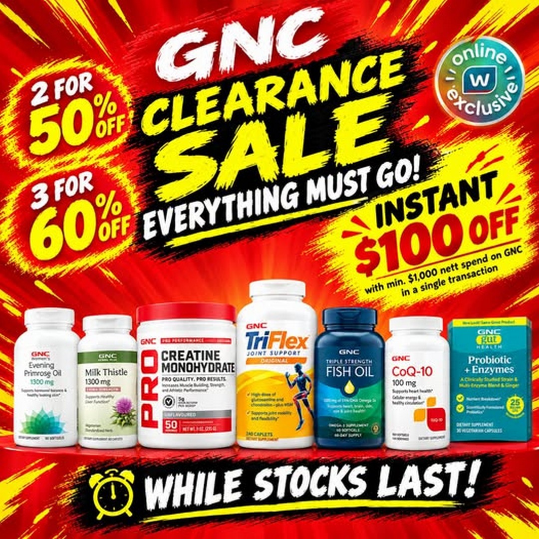 Watsons-Singapore-GNC-Clearance-Sale 20 October 2026 onwards: Watsons Singapore GNC Clearance Sale – Buy 2 for 50% Off, Buy 3 for 60% Off and Extra $100 Off Online