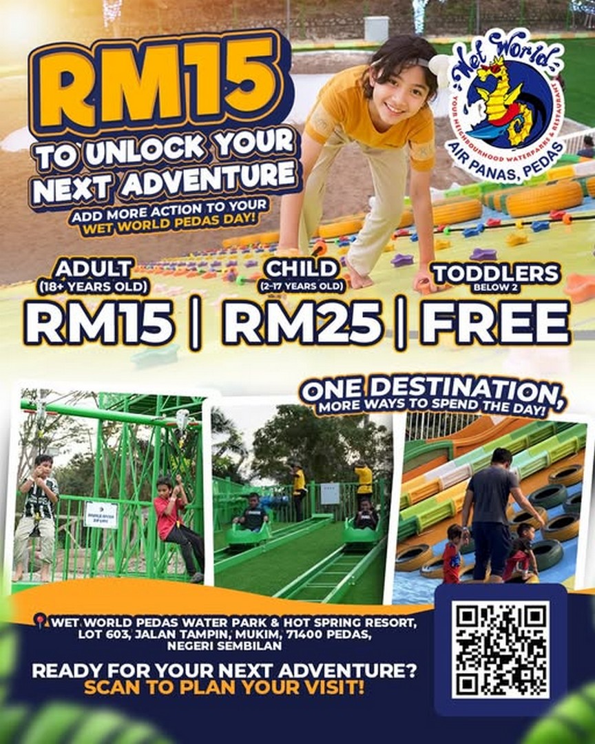 Wet-World-Water-Parks-Adventure-Park-Tickets-from-RM15 15 October 2026 onwards: Wet World Water Parks: Adventure Park Tickets from RM15 at Wet World Pedas Water Park & Hot Spring Resort, Negeri Sembilan