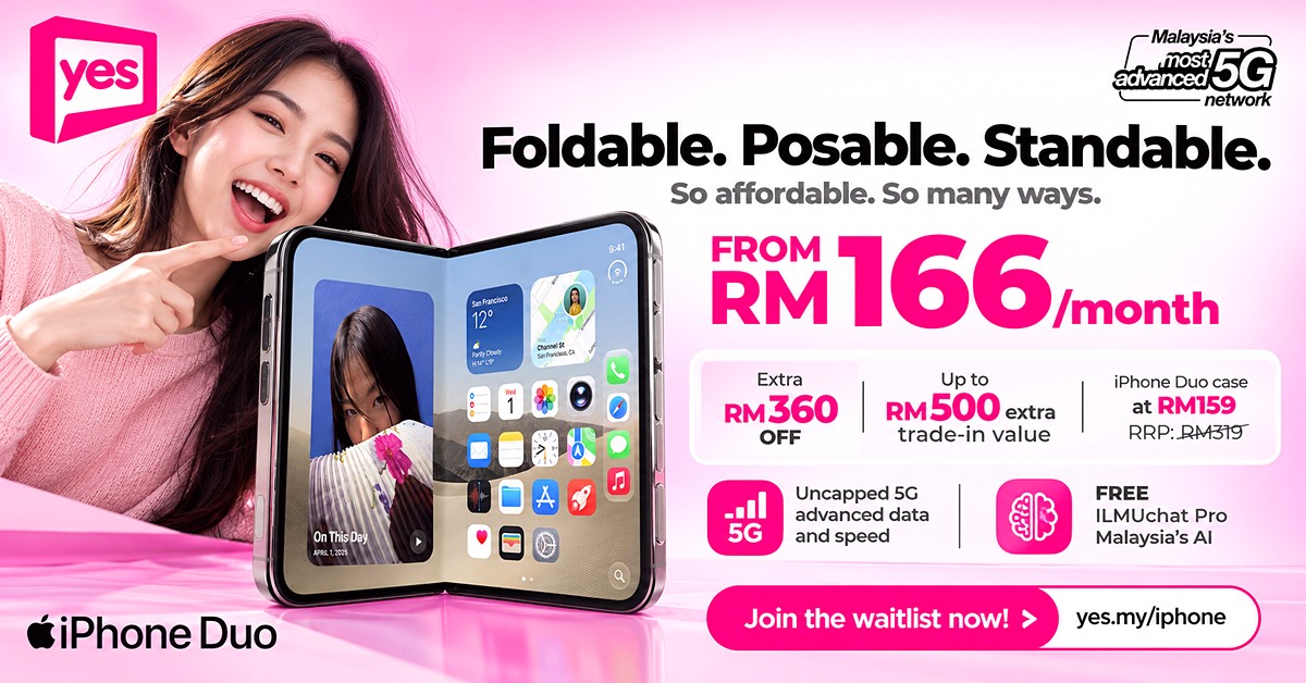 Yes-5G-Foldable-iPhone-Offer 23 Oct 2026 Onwards: Yes iPhone Duo Promotion: From RM166/Month, Extra RM360 Off and Up to RM500 Trade-In Value
