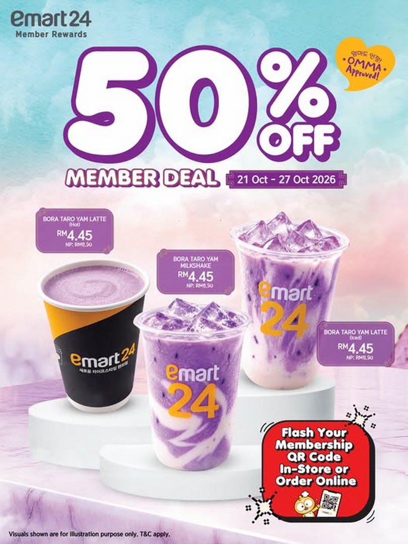 emart24-Malaysia-–-50-OFF-Bora-Taro-Yam-Latte-and-Bora-Taro 21–27 October 2026: emart24 Malaysia – 50% OFF Bora Taro Yam Latte and Bora Taro Yam Milkshake Promotion for Members at RM4.45 Each
